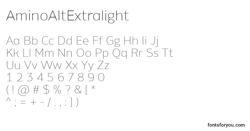 Schriftart AminoAltExtralight – Alphabet, Zahlen, spezielle Symbole