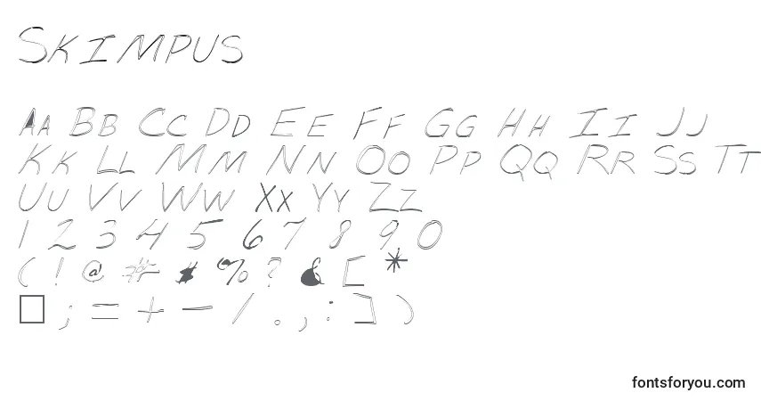 A fonte Skimpus – alfabeto, números, caracteres especiais