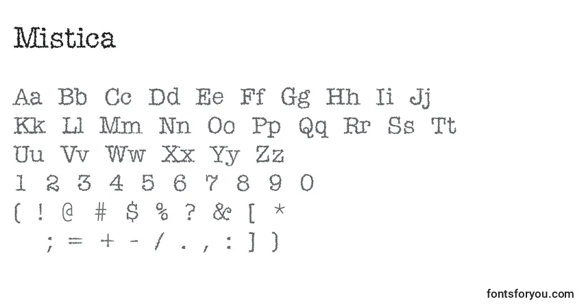 Schriftart Mistica – Alphabet, Zahlen, spezielle Symbole