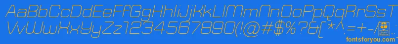 Saiba mais sobre a fonte TypoSquareLightItalicDemo Fonte TypoSquareLightItalicDemo – fontes laranjas em um fundo azul