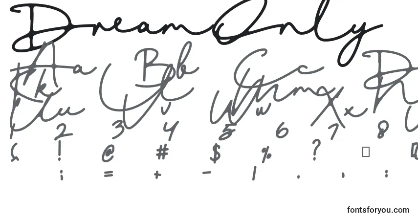 Schriftart DreamOnly – Alphabet, Zahlen, spezielle Symbole