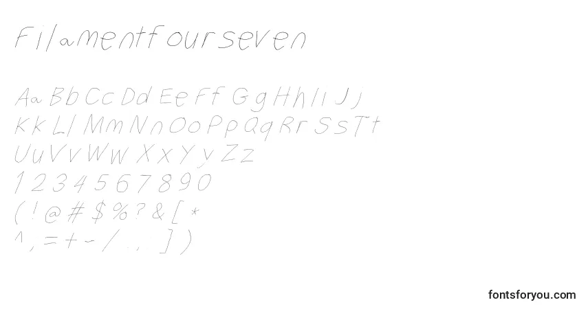 Filamentfourseven-fontti – aakkoset, numerot, erikoismerkit