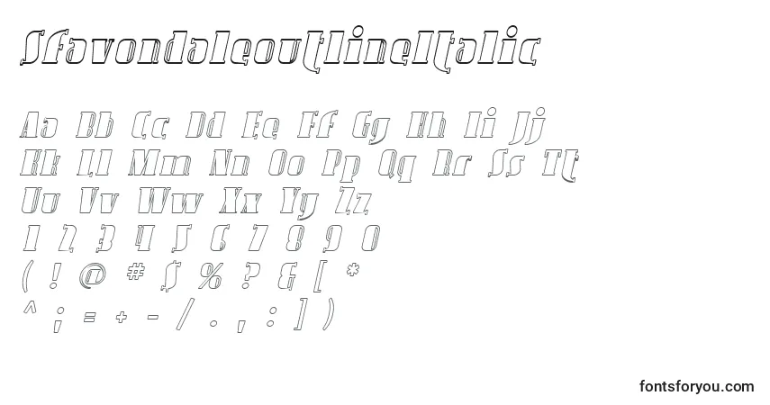 Fuente SfavondaleoutlineItalic - alfabeto, números, caracteres especiales