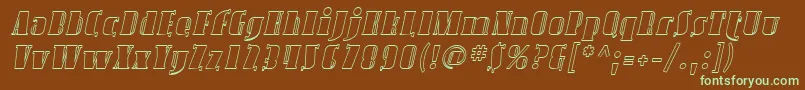 フォントSfavondaleoutlineItalic – 緑色の文字が茶色の背景にあります。