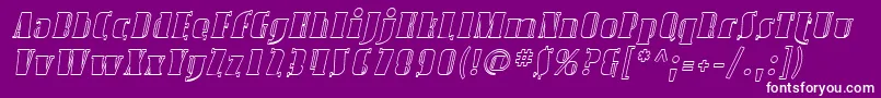 SfavondaleoutlineItalic-fontti – valkoiset fontit violetilla taustalla