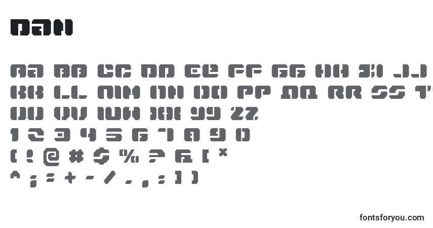 Schriftart Dan – Alphabet, Zahlen, spezielle Symbole