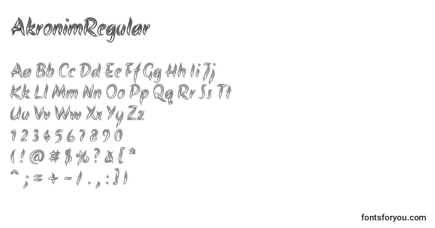 Czcionka AkronimRegular – alfabet, cyfry, specjalne znaki