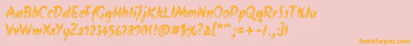 AkronimRegular-Schriftart – Orangefarbene Schriften auf rosa Hintergrund