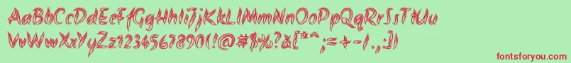 AkronimRegular-Schriftart – Rote Schriften auf grünem Hintergrund