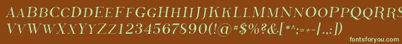 フォントPhosphorusSulphide – 緑色の文字が茶色の背景にあります。