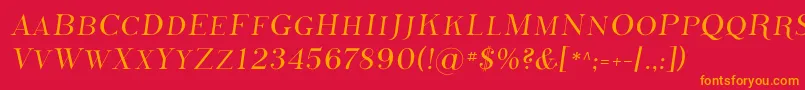 PhosphorusSulphide-Schriftart – Orangefarbene Schriften auf rotem Hintergrund