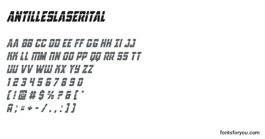 A fonte Antilleslaserital – alfabeto, números, caracteres especiais