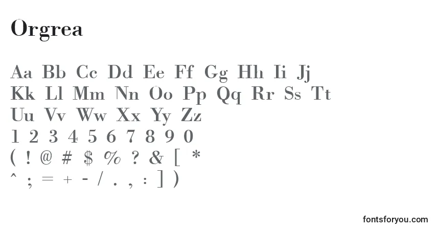 Orgrea-fontti – aakkoset, numerot, erikoismerkit