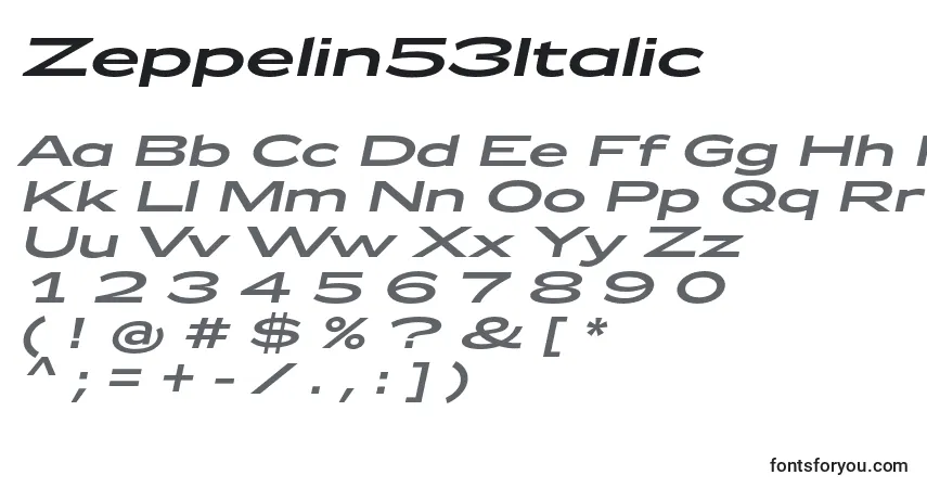 Schriftart Zeppelin53Italic – Alphabet, Zahlen, spezielle Symbole