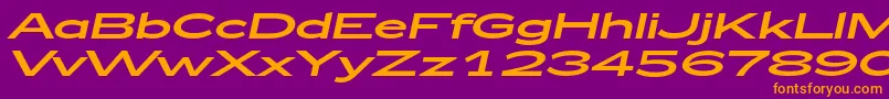 Fonte Zeppelin53Italic – fontes laranjas em um fundo violeta