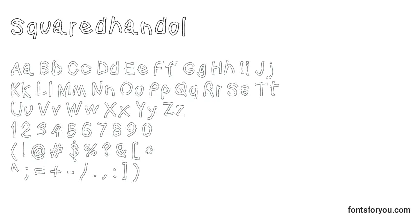 A fonte Squaredhandol – alfabeto, números, caracteres especiais