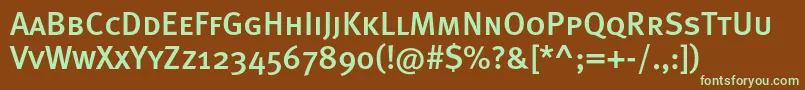 フォントMetamediumcapsc – 緑色の文字が茶色の背景にあります。