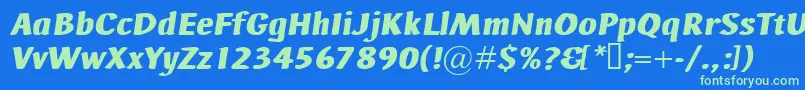 Czcionka AdHocBisItalic – zielone czcionki na niebieskim tle