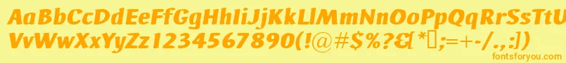 AdHocBisItalic-fontti – oranssit fontit keltaisella taustalla