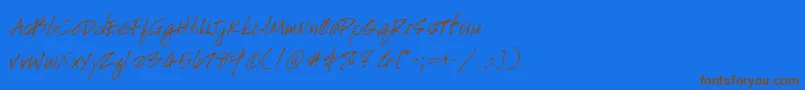 フォントHandscriptRegular – 茶色の文字が青い背景にあります。