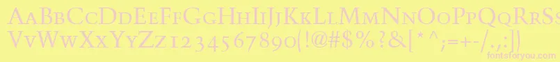 TrumpMediaevalRomanSmallCapsOldStyleFigures-fontti – vaaleanpunaiset fontit keltaisella taustalla