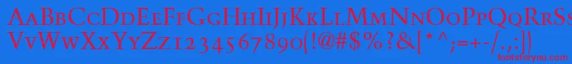 TrumpMediaevalRomanSmallCapsOldStyleFigures Font – Red Fonts on Blue Background