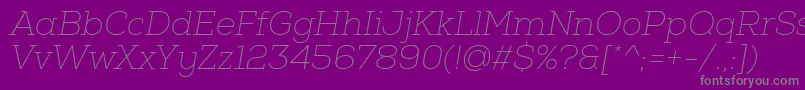 NexaSlabThinOblique-fontti – harmaat kirjasimet violetilla taustalla