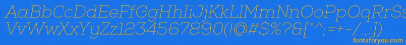 フォントNexaSlabThinOblique – オレンジ色の文字が青い背景にあります。