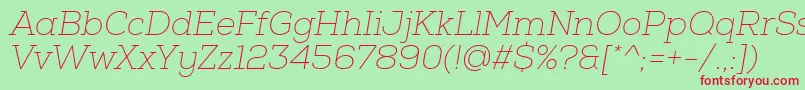 NexaSlabThinOblique-fontti – punaiset fontit vihreällä taustalla