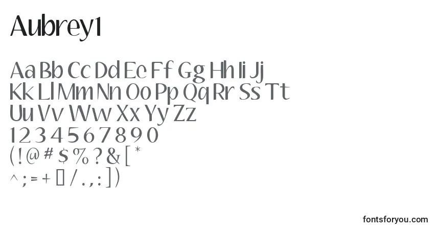 Czcionka Aubrey1 – alfabet, cyfry, specjalne znaki