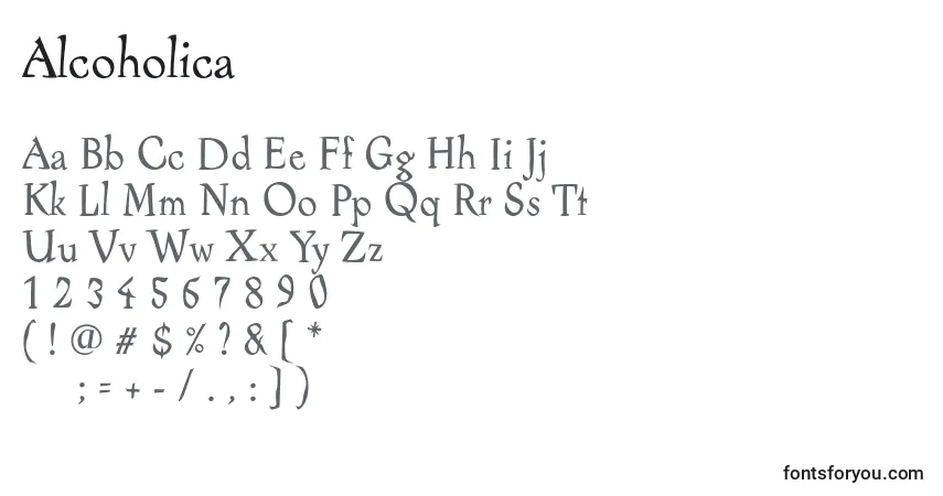 Czcionka Alcoholica – alfabet, cyfry, specjalne znaki