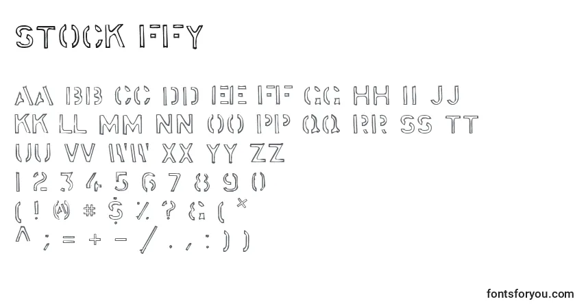 A fonte Stock ffy – alfabeto, números, caracteres especiais