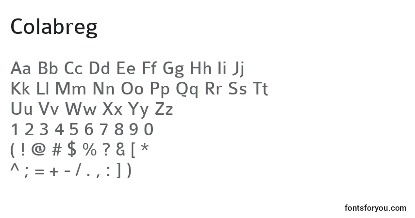 Czcionka Colabreg – alfabet, cyfry, specjalne znaki