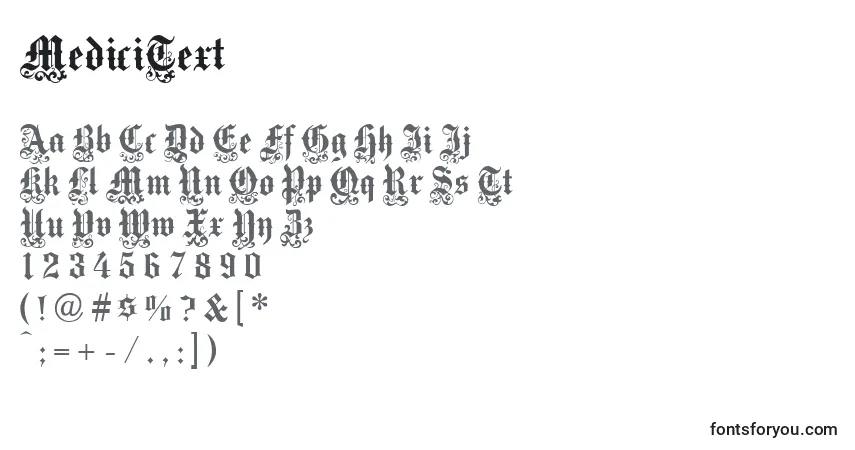 Schriftart MediciText – Alphabet, Zahlen, spezielle Symbole
