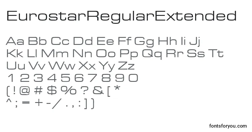 A fonte EurostarRegularExtended – alfabeto, números, caracteres especiais