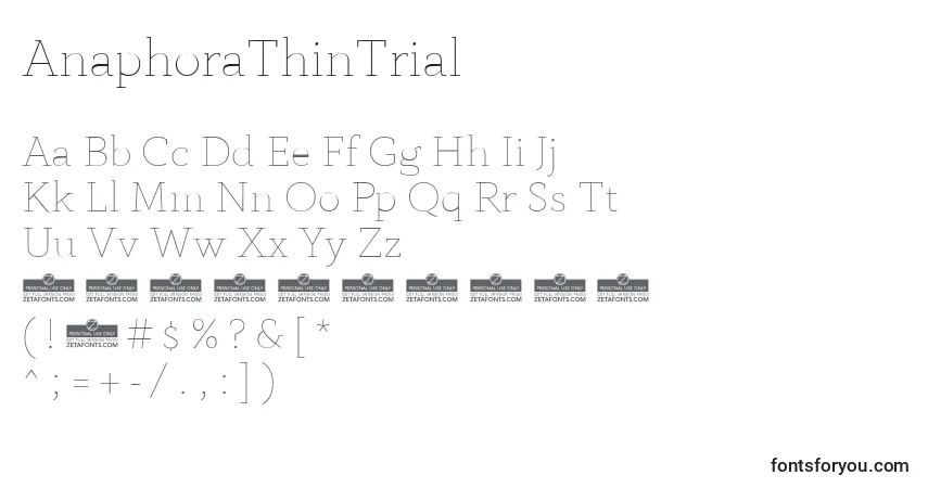 Schriftart AnaphoraThinTrial – Alphabet, Zahlen, spezielle Symbole