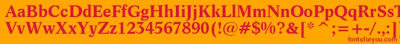 Dutch809BoldBt-Schriftart – Rote Schriften auf orangefarbenem Hintergrund