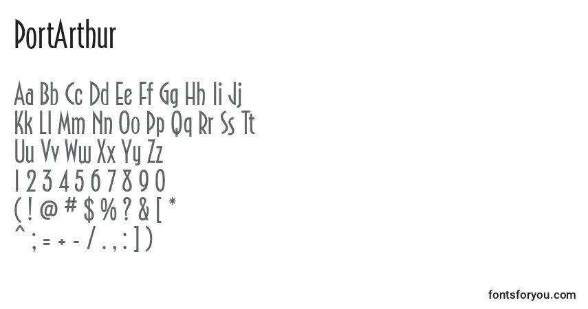 Czcionka PortArthur – alfabet, cyfry, specjalne znaki