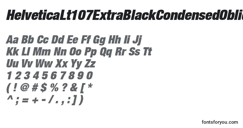 Шрифт HelveticaLt107ExtraBlackCondensedOblique – алфавит, цифры, специальные символы