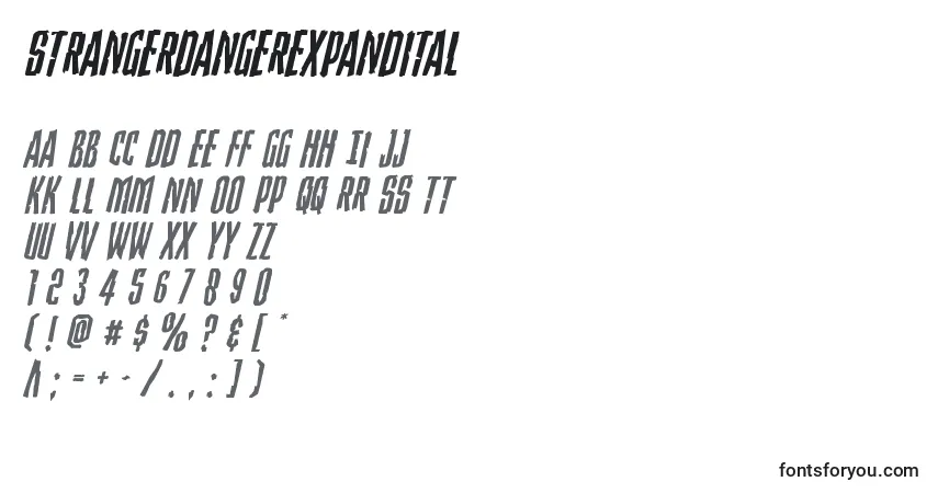 A fonte Strangerdangerexpandital – alfabeto, números, caracteres especiais