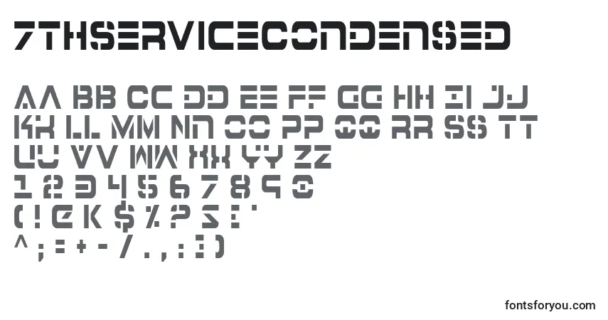 A fonte 7thServiceCondensed – alfabeto, números, caracteres especiais