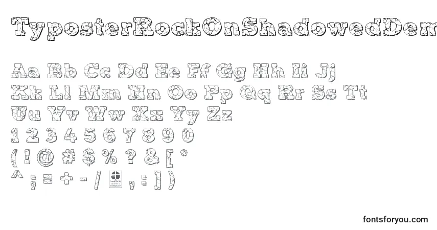 A fonte TyposterRockOnShadowedDemo – alfabeto, números, caracteres especiais