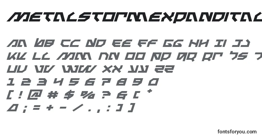 A fonte Metalstormexpandital – alfabeto, números, caracteres especiais
