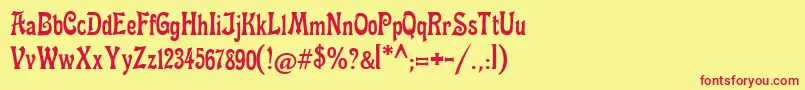 Fettemikado-Schriftart – Rote Schriften auf gelbem Hintergrund
