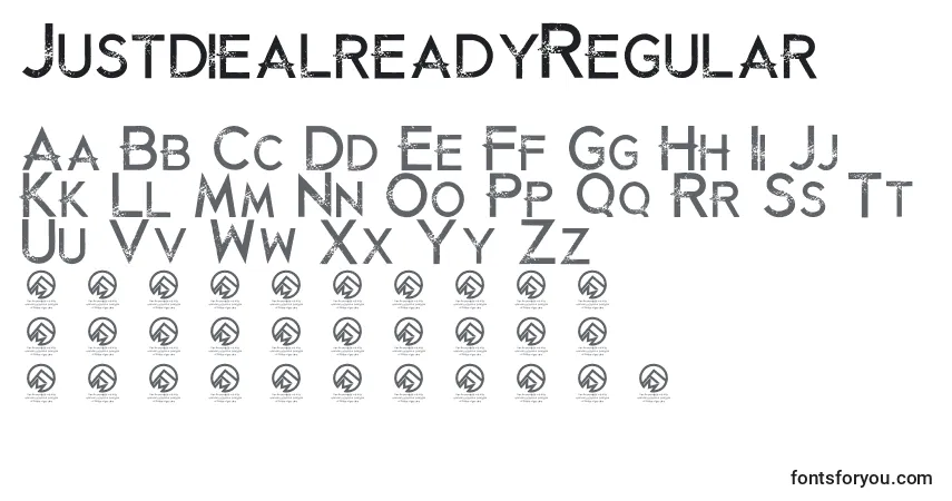 Schriftart JustdiealreadyRegular (69316) – Alphabet, Zahlen, spezielle Symbole
