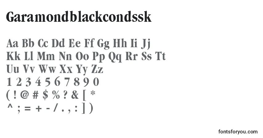 A fonte Garamondblackcondssk – alfabeto, números, caracteres especiais