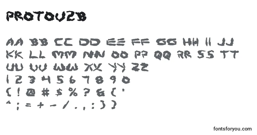 A fonte Protov2b – alfabeto, números, caracteres especiais