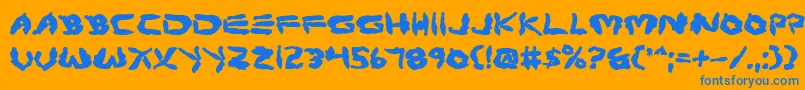 Protov2b-Schriftart – Blaue Schriften auf orangefarbenem Hintergrund