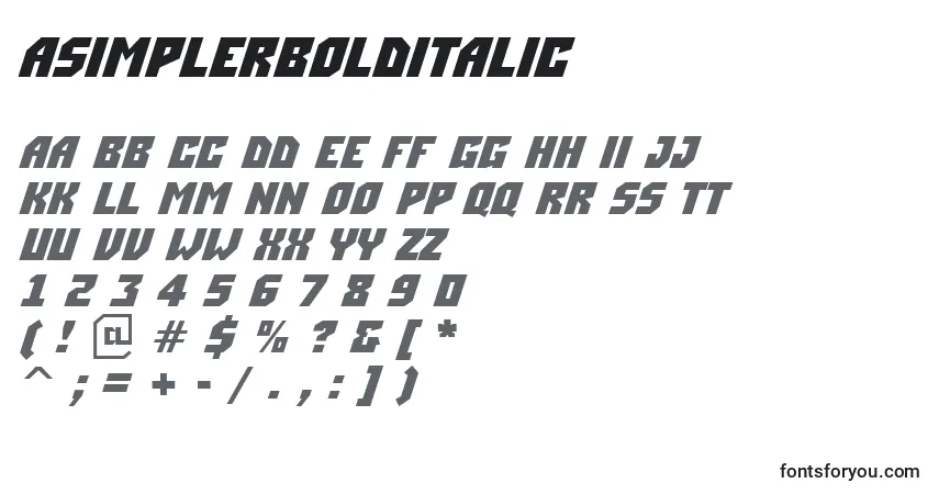 Schriftart ASimplerBoldItalic – Alphabet, Zahlen, spezielle Symbole