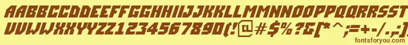 フォントASimplerBoldItalic – 茶色の文字が黄色の背景にあります。